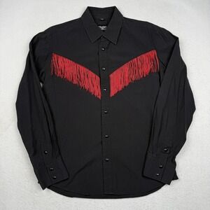 Straight To Hell Shirt Mens Medium Black Western Red Fringe Long Sleeve